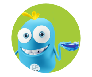 Logo bulle sourit, gouttière dans la main